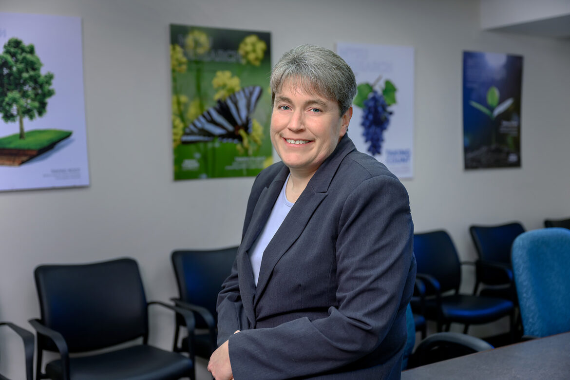 Rachel McGinnis, new director of the Office of Research and Sponsored Programs at Middle Tennessee State University, shown here in her new office on campus on Feb. 13, 2023, says she looks forward to assisting faculty and students in growing their research on an individual level. (MTSU photo by J. Intintoli)