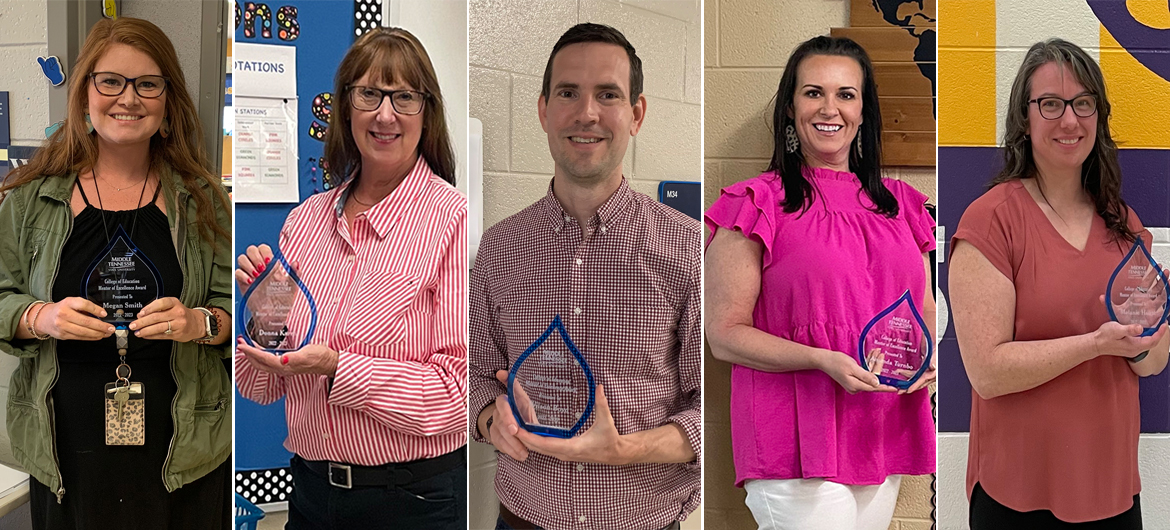 To celebrate Teacher Appreciation Week, Middle Tennessee State University recognized local mentor educators with Mentor Teachers of Excellence awards for welcoming MTSU education teachers into their classrooms for hands-on teaching experience. (MTSU photos by Shannon Harmon and Pam Ertel)