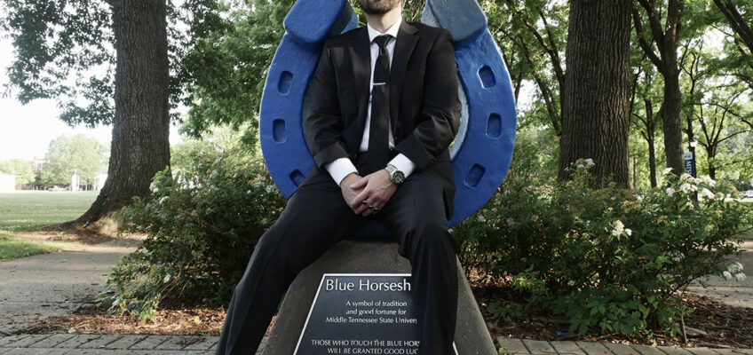 Middle Tennessee State University senior integrated studies major Devin Hill of Smyrna, Tenn., shown here at the horseshoe in Walnut Grove on campus, will graduate this summer after returning to MTSU after 10 years to earn his degree thanks to the Adult Degree Completion Program and flexibility of online courses for working adults. (Submitted photo)