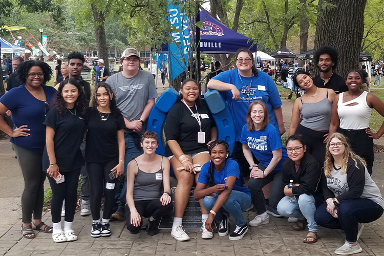 Middle Tennessee State University students attend a Student Support Services Tailgate event before the game on Oct. 4, 2023, in front of the blue horseshoe in Walnut Grove on MTSU’s campus in Murfreesboro, Tenn. (MTSU submitted photo)
