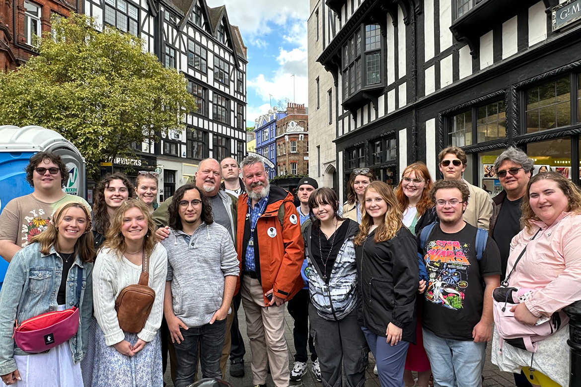 Seventeen students from Middle Tennessee State University’s College of Media and Entertainment along with faculty members Odie Blackmon and Bill Crabtree enjoy a Rock History Walking Tour of London, England, during a weeklong study abroad trip earlier this summer where they saw the studio where David Bowie recorded Ziggy Stardust, the former Saville Theater where Jimi Hendrix played Sgt. Peppers four days after The Beatles debuted their album, and Regent's Sounds Studio, where The Rolling Stones cut their first album. (Submitted photo)