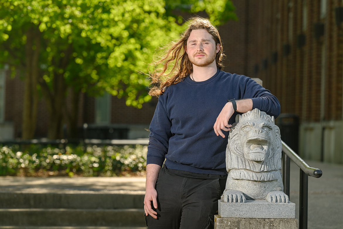 Middle Tennessee State University biochemistry and honors major Isaac Puckett, of Whites Creek, Tenn., is shown outside Paul W. Martin Sr. Honors Building on campus in Murfreesboro, Tenn., in this spring 2025 photo. Puckett has been named a 2025 recipient of the prestigious Barry Goldwater Scholarship. (MTSU photo by J. Intintoli)