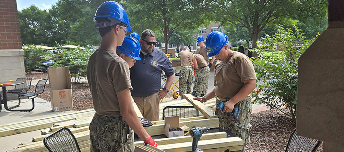 As part of a construction build, U.S. Naval Sea Cadet Corps participants utilize tools to get the job done on the Middle Tennessee State University campus in Murfreesboro, Tenn., recently. From ages 10 to 18, attendees from 46 units came from across the U.S. to attend the various sessions. (Submitted photo)