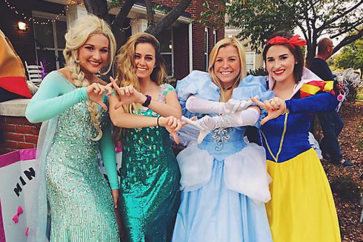 Costumed sorority sisters from MTSU's chapter of Chi Omega pose at the 2016 Trick or Treat on Greek Row. The 2017 event is slated for Monday, Oct. 30, and is free and open to the public. (Photo courtesy of MTSU College Panhellenic Council)