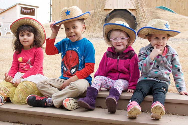 These little cowhands are among the dozens joining in the fun Saturday, April 21, at the Tennessee Livestock Center when MTSU's Ann Campbell Early Learning Center welcomes area families to its annual "Saddle Up" party and fundraiser. The 8:30-11:30 a.m. schedule will feature a live bee observatory, an interactive milking exhibit, "Moozie the Cow" of the Children's Kindness Network, a corn sensory pool, drumming and dance sessions, and miniature ponies among its 25-plus activities, as well as the traditional silent auction. "Saddle Up" tickets are $10 per person or a $50 maximum per family, and admission includes a light breakfast supplied by local businesses. For more information, visit http://www.mtsu.edu/acelearningcenter or http://www.mtalumni.com/saddleup, or call 615-898-2458. (MTSU photo by Jacob Smith/Ann Campbell Early Learning Center)