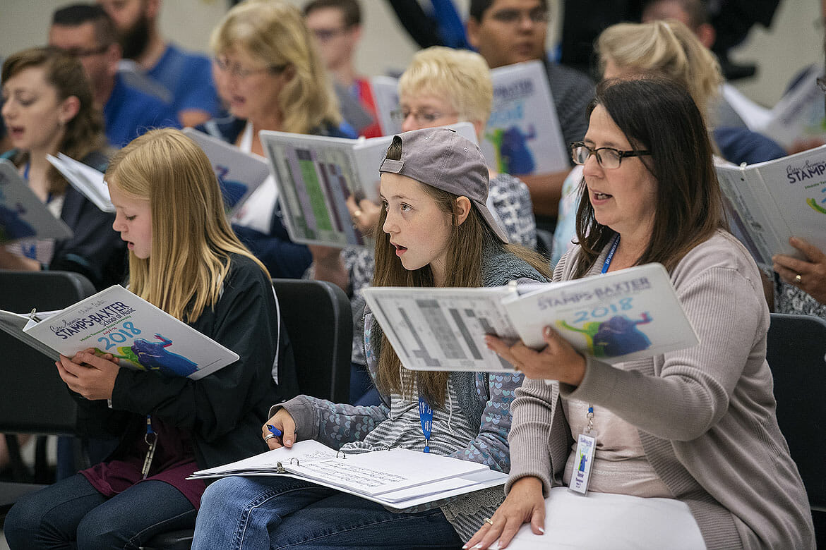 Participants in the Ben Speer’s Stamps-Baxter School of Music camp at MTSU sing a selection during one of the daily courses. This year’s Southern Gospel music camp was held July 7-14 at Wright Music Building. (MTSU photo by Andy Heidt)
