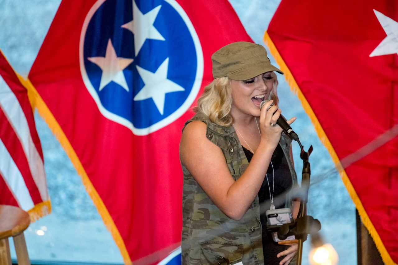 MTSU student Hunter "HunterGirl" Wolkonowski performing at the Charlie and Hazel Daniels Veterans Impact Celebration. (Photo by J. Intintoli)