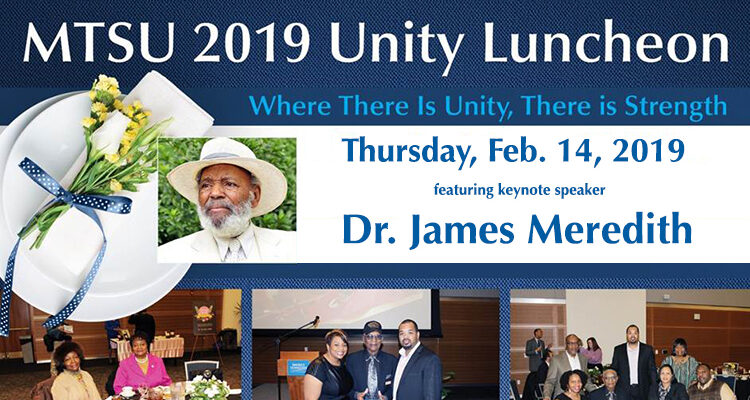2019 Unity Luncheon web promo with photo of guest speaker Dr. James Meredith