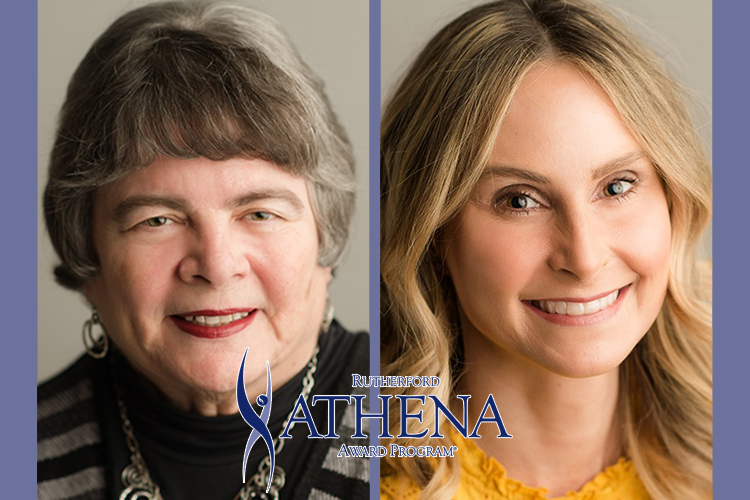 MTSU alumnae Dr. Linda Gilbert, winner of the 2019 ATHENA Leadership Award, and Erin Rains, winner of the the 2019 Young Professional Leadership Award, both presented by Rutherford Cable.