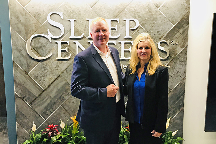 Dr. William Noah, left, medical director of Sleep Centers of Middle Tennessee, and Cynthia Chafin, associate director of the MTSU Center for Health and Human Services, are pictured at the Sleep Centers’ Murfreesboro location. Sleep Centers of Middle Tennessee has partnered with the MTSU Center for Health and Human Services for a sleep research study. (MTSU photo by Andy Heidt)