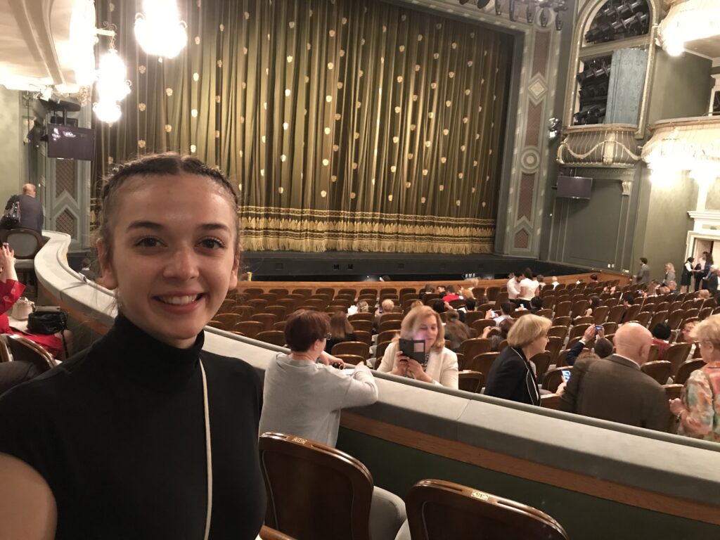 MTSU dance student Savannah Cook experiences a performance on the new stage of the famous Bolshoi Theatre in Moscow, Russia. (Photo submitted)