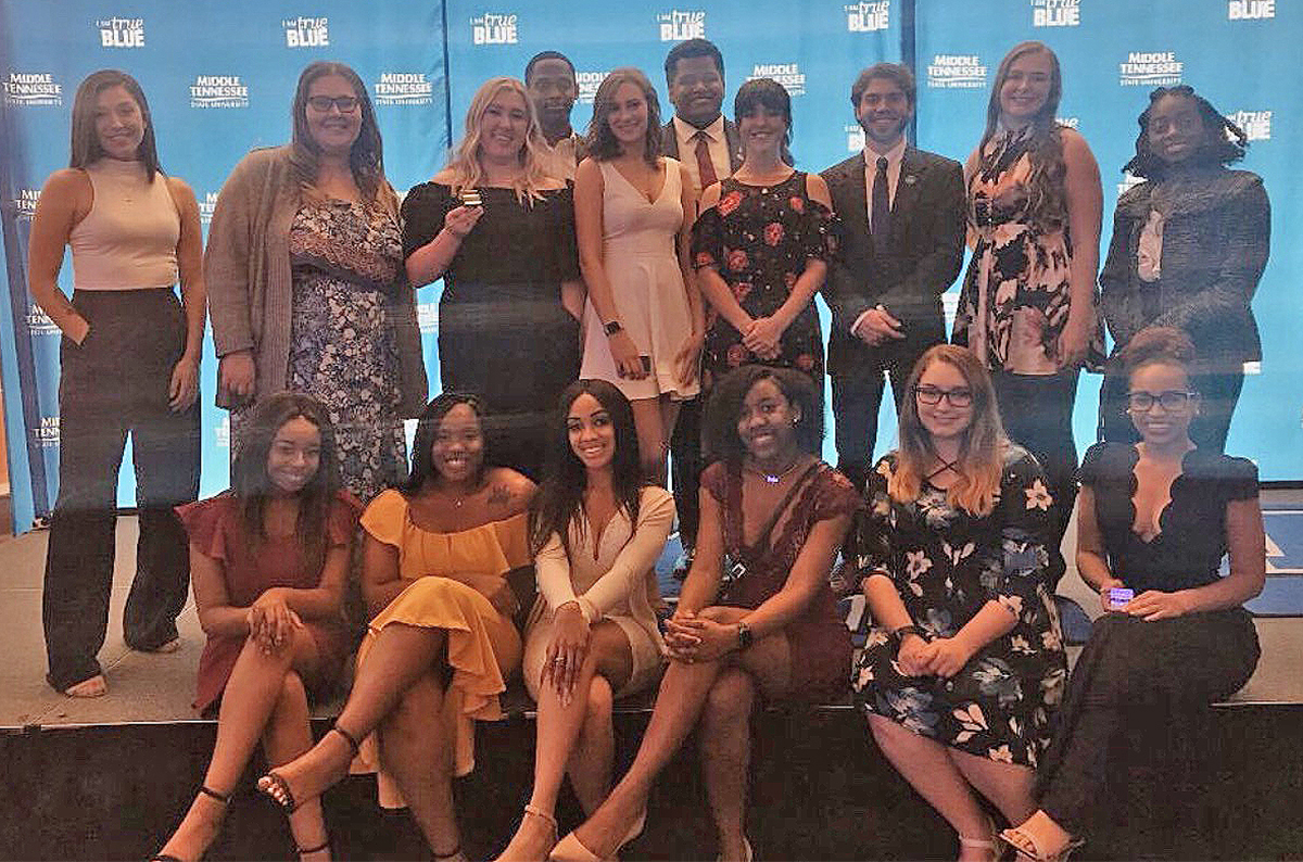 Some of the 40-member MTSU Freshman Council from 2018-19 are shown at the conclusion of the Student Organization banquet in April. The deadline to apply to be considered to be on the 2019-20 Freshman Council will be Sept. 5. (Submitted photo by MTSU SGA)