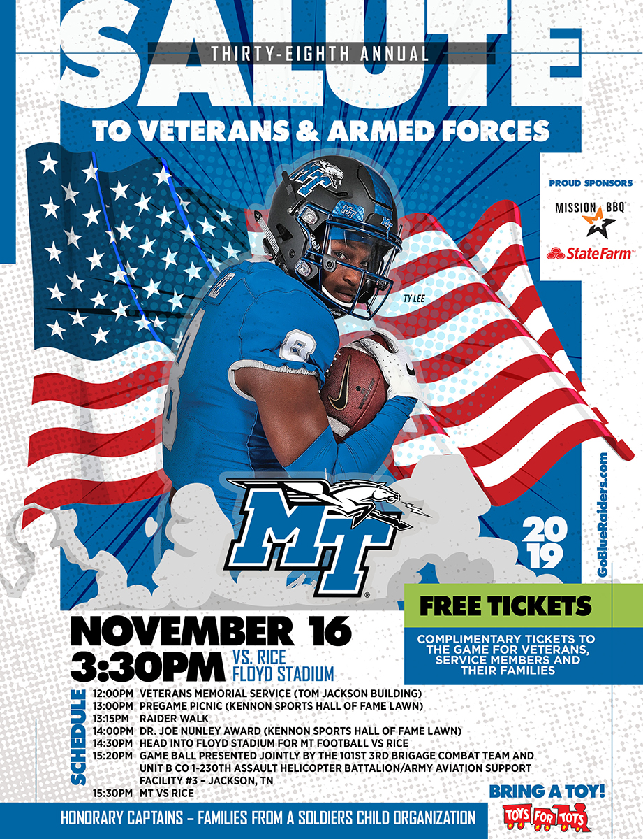 MTSU Salute to Veterans and Armed Services 2019 flyer