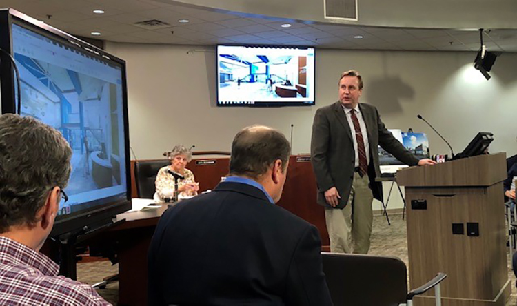 In this December 2018 file photo, Murfreesboro Municipal Airport Director Chad Gehrke gives a presentation on airport renovations to the City Council. (Courtesy of the city of Murfreesboro)