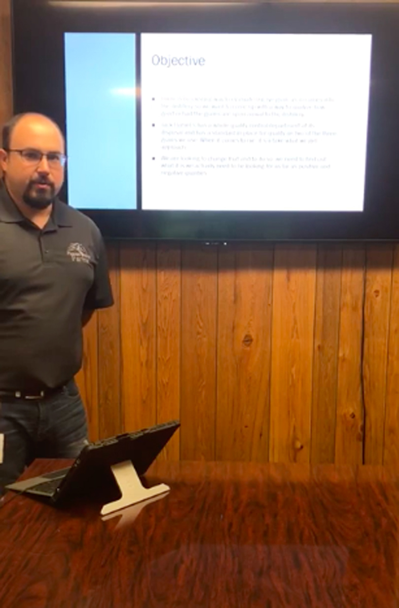 Recent MTSU graduate and Jack Daniel’s employee Henry Feldhaus of Lynchburg, Tenn., explains the rye sensory research he conducted in the company’s microlab in Lynchburg, Tenn., during his Master of Science in Professional Science video presentation to conclude the spring 2020 semester. (Screen capture from video presentation)