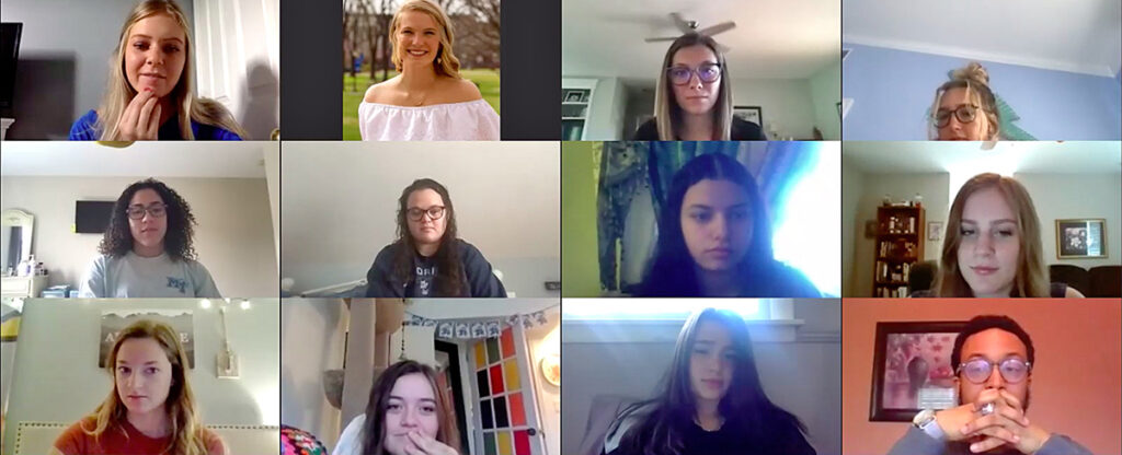 Emma Summers, top left, leads the MTSU CUSTOMS “New Zealand” group on the first day of virtual orientation Thursday, May 14. CUSTOMS will be online throughout the summer. (Screen capture from virtual orientation via Zoom)