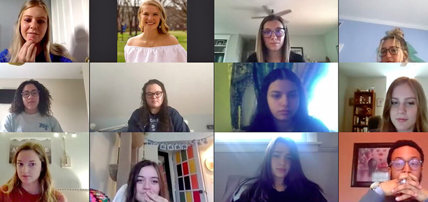 Emma Summers, top left, leads the MTSU CUSTOMS “New Zealand” group on the first day of virtual orientation Thursday, May 14. CUSTOMS will be online throughout the summer. (Screen capture from virtual orientation via Zoom)
