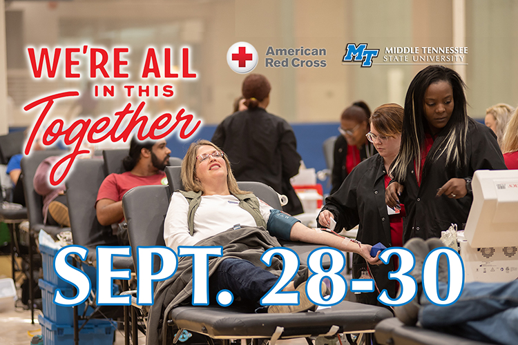 MTSU donors relax while American Red Cross technicians take their pints of blood during the 2019 annual blood drive competition in this file photo. MTSU is conducting its own “Bleed Blue to Beat the COVID-19 Blues” blood drive Sept. 28-30 in the North Boulevard Church of Christ gymnasium in the wake of pandemic-related scheduling changes. (MTSU file photo by James Cessna)