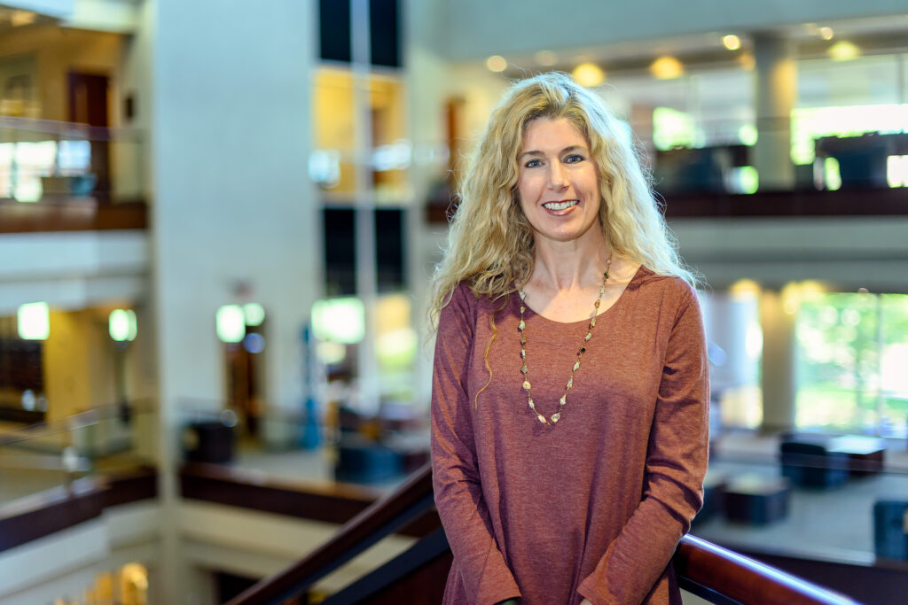 Profile portraits for Christy Groves, Interim Associate Dean for the Walker Library. (Photo: J. Intintoli)