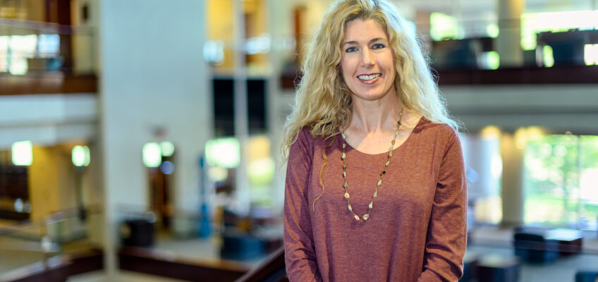 Profile portraits for Christy Groves, Interim Associate Dean for the Walker Library. (Photo: J. Intintoli)