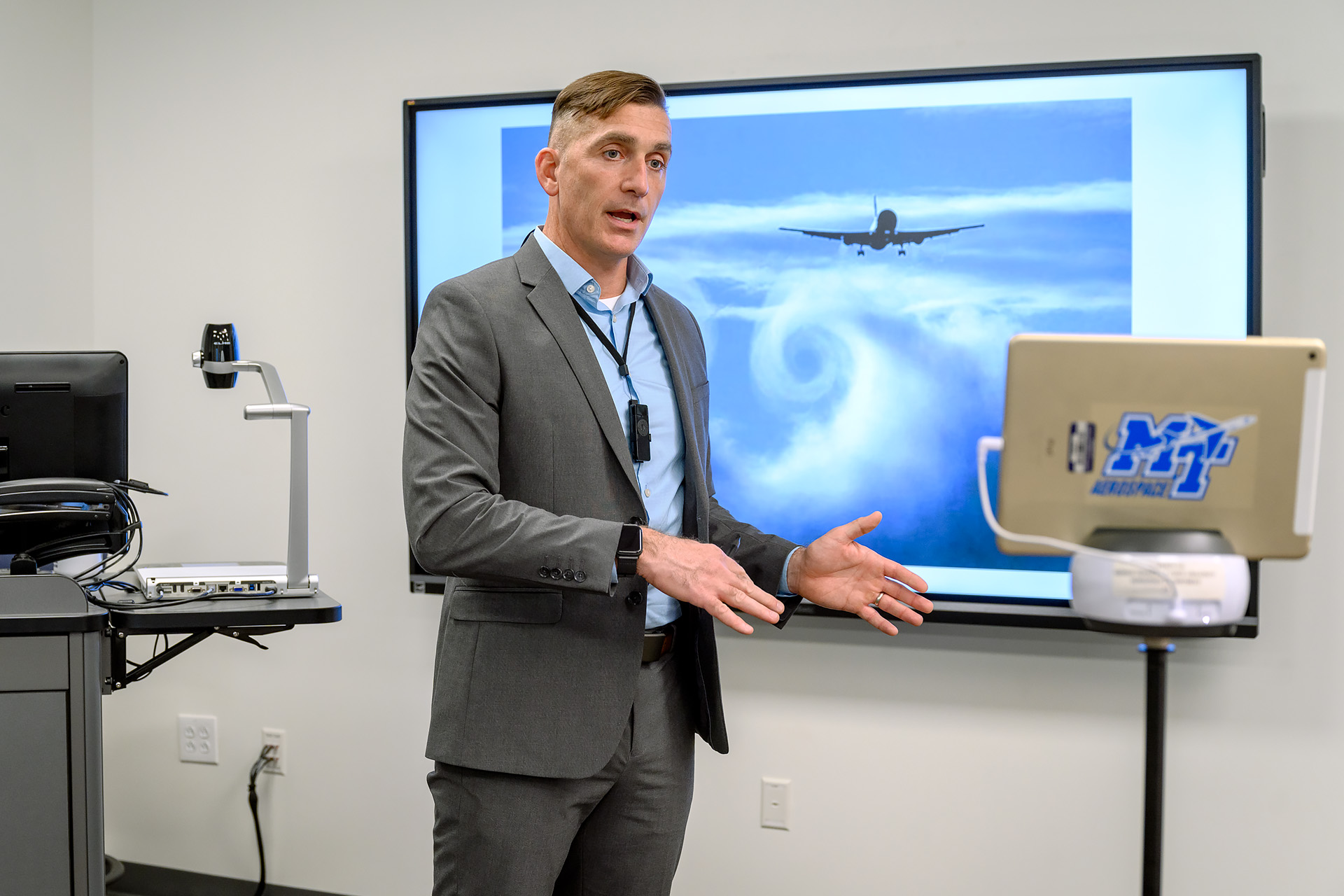 Nate Callender, PhD, Aerospace Faculty Profile at the Murfreesboro airport. (Photo: J. Intintoli)