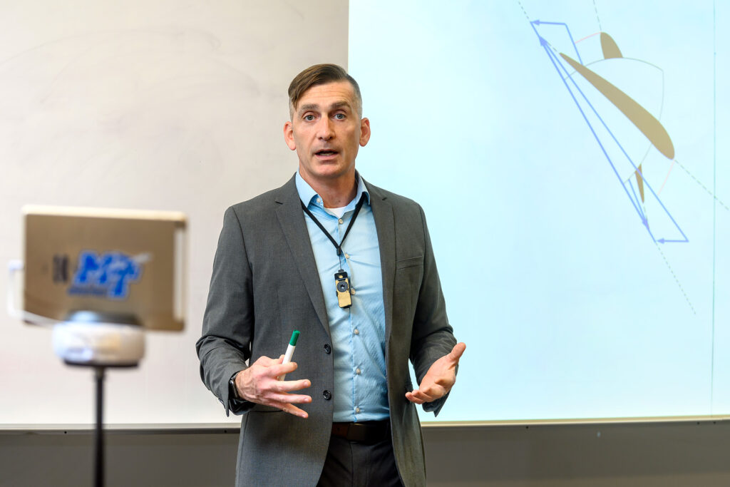 Nate Callender, PhD, Aerospace Faculty Profile at the Murfreesboro airport. (Photo: J. Intintoli)