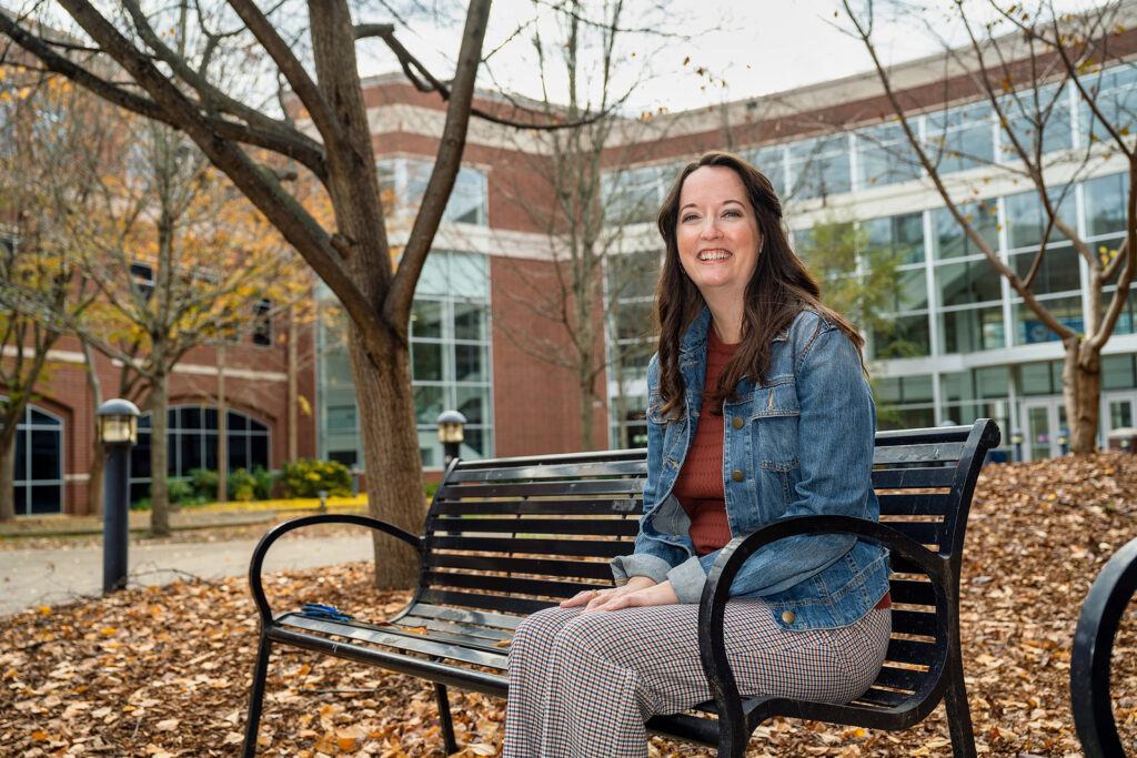 Amie Donahue, Jennings A. Jones College of Business Advisor, in and around Business and Aerospace Building (BAS). (Photo: Andy Heidt)