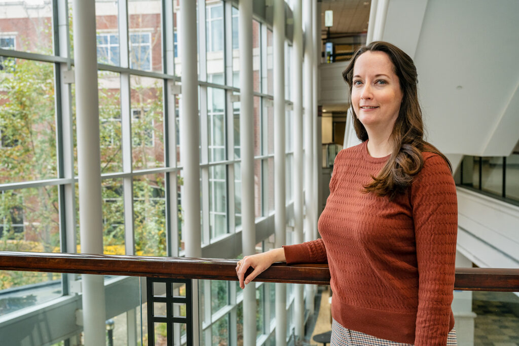 Amie Donahue, Jennings A. Jones College of Business Advisor, in and around Business and Aerospace Building (BAS). (Photo: Andy Heidt)