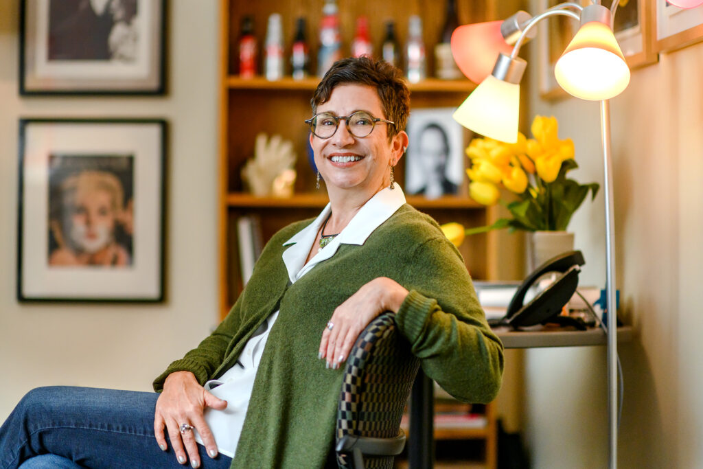 Leslie Haines, School of Journalism and Strategic Media faculty profile at Bragg Media and Entertainment building. (Photo: J. Intintoli)