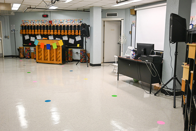 Stacy Ray, the music teacher at Homer Pittard Campus School, has an empty classroom while she fetches her next group of students in Murfreesboro, Tenn., on Nov. 4, 2020. (MTSU photo by Stephanie Barrette)