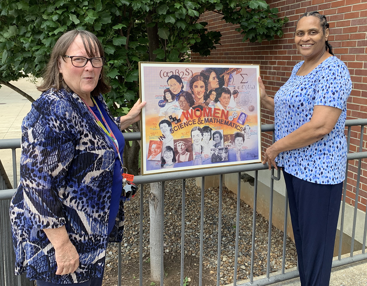 MTSU chemistry professor and WISTEM Center Director Judith Iriarte-Gross, left, and College of Behavioral and Health Sciences Associate Dean Barbara Turnage promote women in STEM at the university. Turnage nominated the center for a 2021 Inspiring Programs in STEM Award from INSIGHT Into Diversity magazine. The publication announced Monday, Aug. 16, the center would be one of nearly 80 programs recognized nationally. (MTSU photo by Randy Weiler)