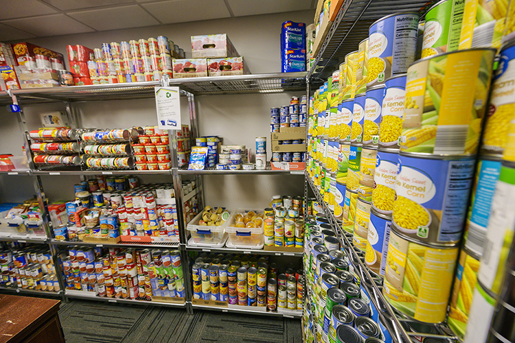 The shelves are well-stocked at the MTSU Student Food Pantry in the MT One Stop on the MTSU campus. (MTSU photo by Andy Heidt)