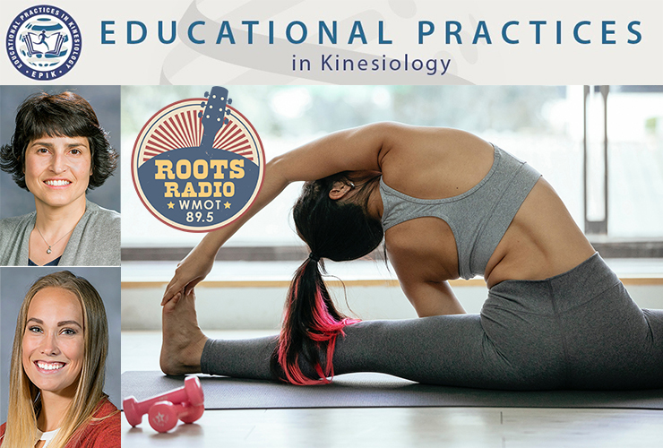 Dr. Jennifer Caputo, top left, a professor of exercise science, and her colleague, assistant professor Samantha Johnson, will appear on the next "MTSU On the Record" radio program that airs from 9:30 to 10 p.m. Tuesday, Nov. 16, and from 6 to 6:30 a.m. Sunday, Nov. 21. (MTSU photos of Caputo, Johnson; exercise photo by Miriam Alonso from Pexels)