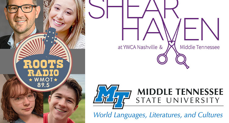 Dr. Alan Campbell, top left, an assistant professor of Spanish, and three of his students are guests on the upcoming "MTSU On the Record" radio program with Host Gina Logue. Their interview will air from 9:30 to 10 p.m. Tuesday, Jan. 18, and from 6 to 6:30 a.m. Sunday, Jan. 23, on WMOT-FM Roots Radio 89.5 and www.wmot.org. Campbell and students Lorna Hedges, pictured next to Campbell, Jordan Marsh, bottom left, and Owen Tadych will explain how they translated the training script for the YWCA’s Shear Haven Initiative into a Spanish version for Spanish-language speakers. The program instructs barbers, cosmetologists, aestheticians and manicurists in how to talk to their clients about domestic violence. (MTSU photo of Campbell; other photos submitted)