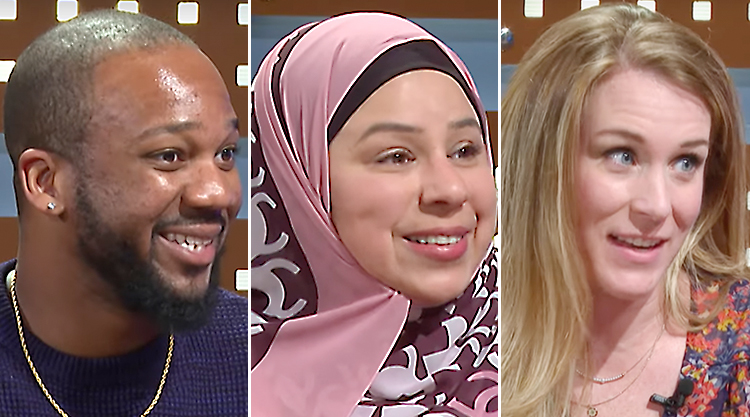 Tony Strode, left, MTSU associate director of undergraduate admissions; Dr. Sam Zaza, an assistant professor in the Department of Information Systems and Analytics in the Jones College of Business; and Dr. Rebecca Oldham, an assistant professor in the Department of Human Sciences in the College of Behavioral and Health Sciences, are the guests on the November 2022 edition of Middle Tennessee State University’s video magazine, “MTSU Out of the Blue.