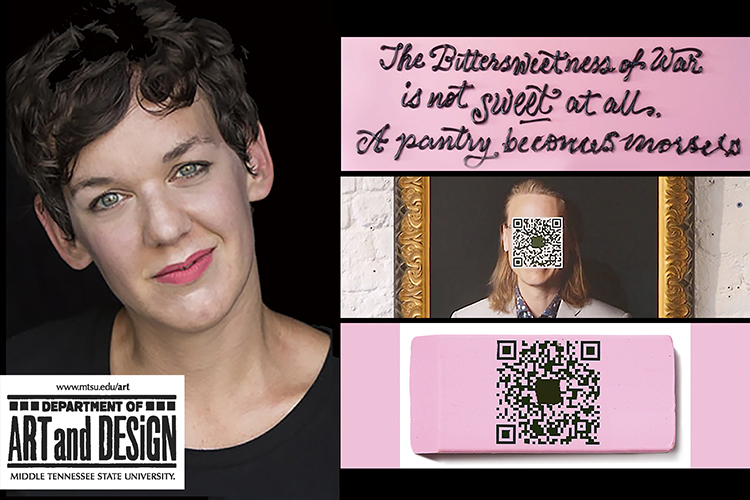 Multidisciplinary visual artist Danielle Duncan Evans is shown at left with a few examples of her work, including the 