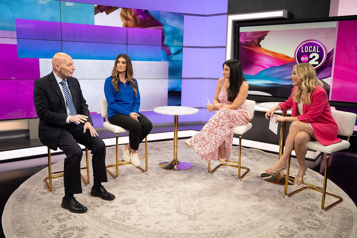 From left, retired Lt. Gen. Keith Huber, senior adviser for veterans and leadership initiatives at Middle Tennessee State University, graduate student Maranda Vecchio, a graduate student in the university’s physician assistant program, and WKRN Local on 2 hosts Larissa Wohl and Laura Schweizer discusses the university’s support for student-veterans during WKRN’s Local on 2 telecast on Monday, May 22, from the station’s studio in Nashville, Tenn. (MTSU photo by James Cessna)