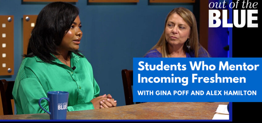 Middle Tennessee State University senior Alexandria "Alex" Hamilton, left, and Gina Poff, MTSU New Student and Family Programs director, share about the role student orientation assistants, of SOAs, play in mentoring new students. (Submitted photo)