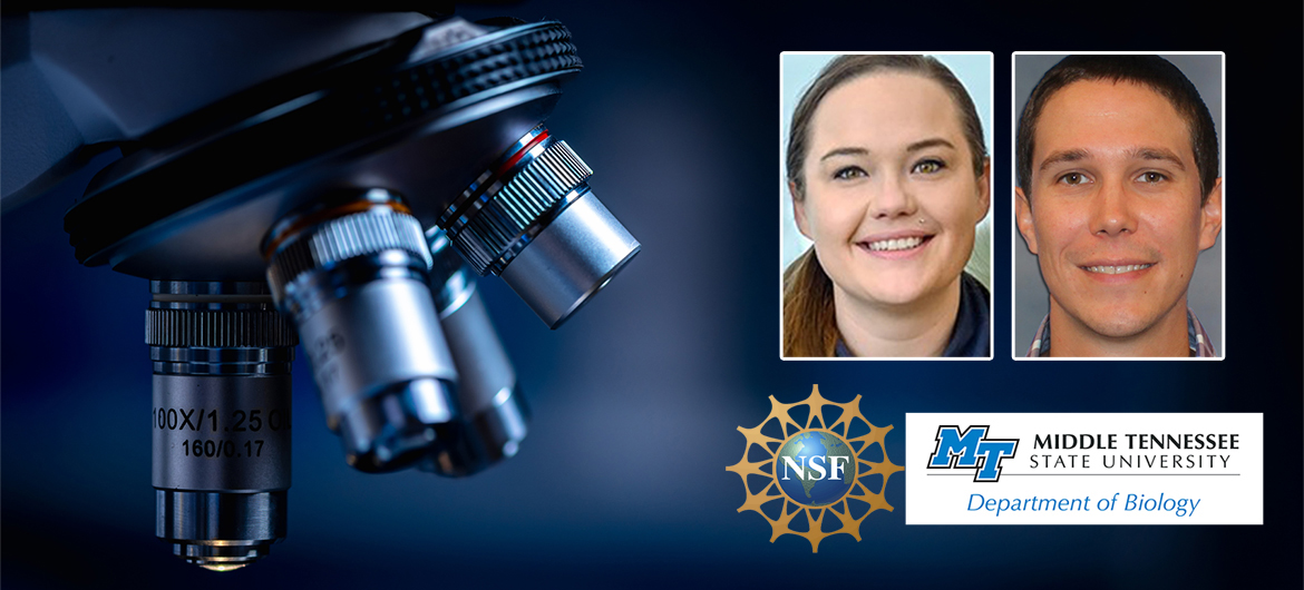Middle Tennessee State University assistant biology professors Liz Barnes and Donny Walker both recently landed prestigious, highly competitive National Science Foundation Faculty Early Career Development Program grants, a major accomplishment for them and evidence of the university’s growing research efforts. (MTSU graphic illustration by Stephanie Wagner)