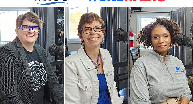 Middle Tennessee State University representatives appeared on the April 15 WGNS Radio's "Action Line" program. Pictured, from left in order of appearance, are Michelle Conceison, new chair of the MTSU Recording Industry Department; Heather Green, master instructor and MTeach Program coordinator; Dr. Charlotte Scott-Moore, director of the Ann Campbell Early Learning Center at MTSU. (MTSU photo illustration by Jimmy Hart)