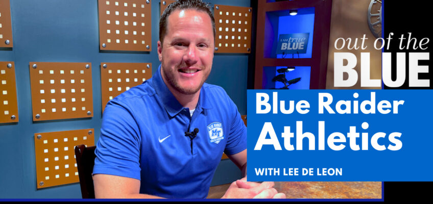 "Out of the Blue promo graphic featuring Deputy Athletics director Lee De Leon
