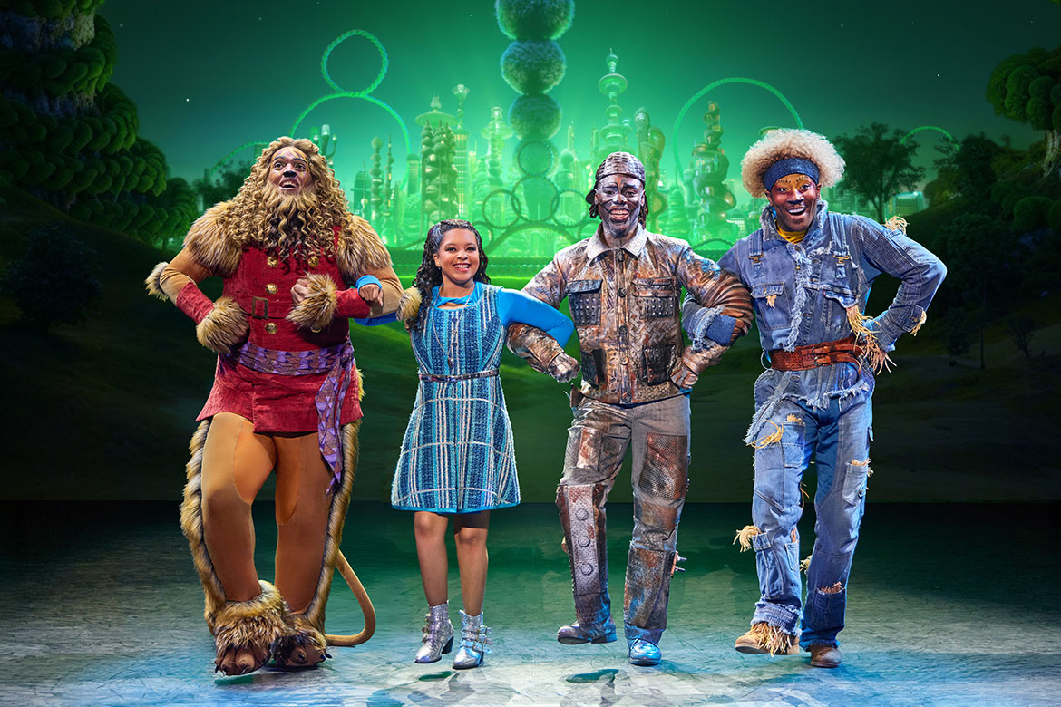 Middle Tennessee State University theatre alum Cal Mitchell, far left, is seen here performing as the Lion in the Tony Award-winning musical “The Wiz,” alongside castmates Dana Cimone, center, as Dorothy; D. Jerome as The Tinman, second from right; and Elijah Ahmad Lewis as the Scarecrow, right, in the North American tour of the show. “The Wiz” stops in Nashville at TPAC Sept. 23-28, 2025. (Photo by Jeremy Daniel)