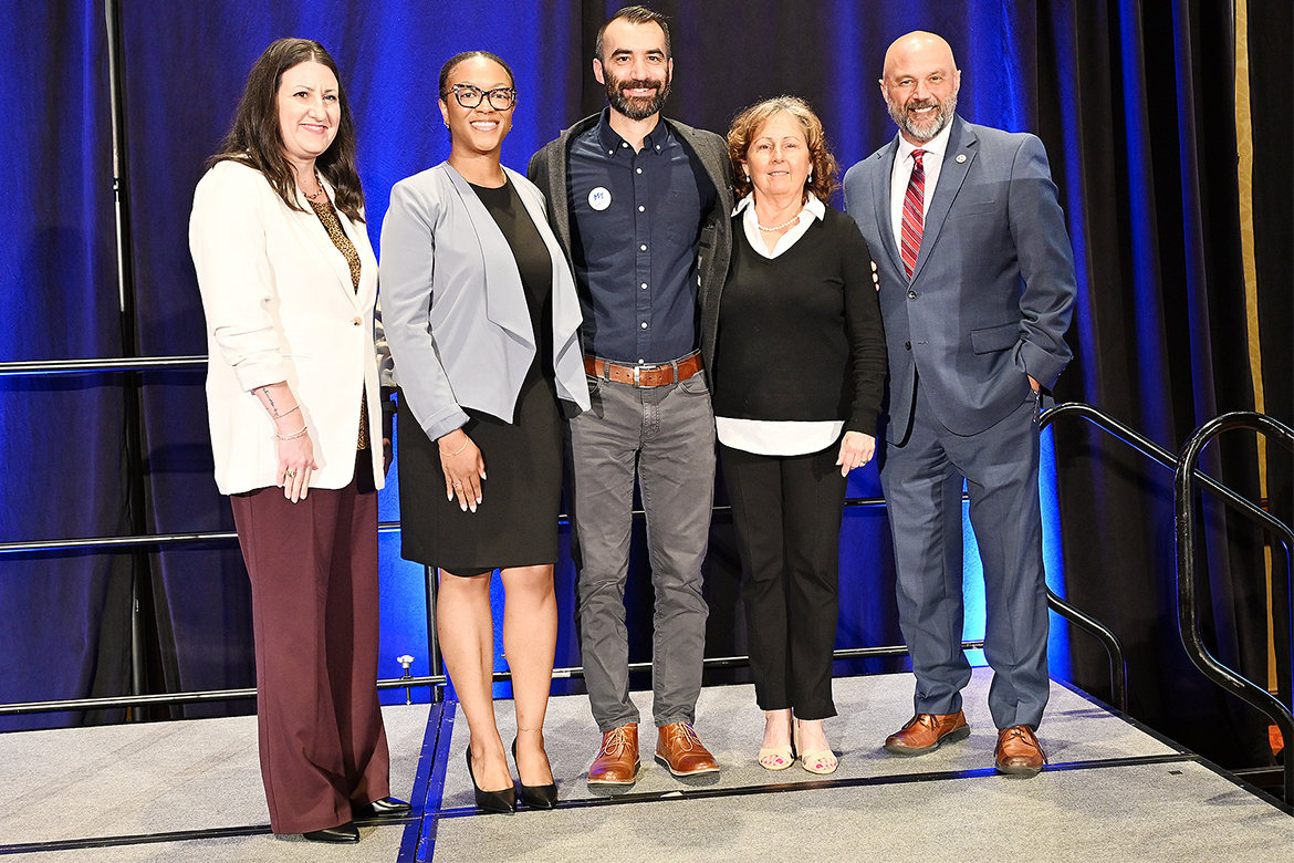 Kahler Stone, associate professor in the Department of Health and Human Performance at Middle Tennessee State University in Murfreesboro, Tenn., was presented the 2025 Academician of the Year award at the Tennessee Public Health Association Conference held at Embassy Suites in Murfreesboro on Sept. 17. Pictured, from left, are Emily Rushing, Chelsei Granderson, Stone, TPHA Executive Director Kim Harrell and Tennessee Department of Health Commissioner John Dunn.