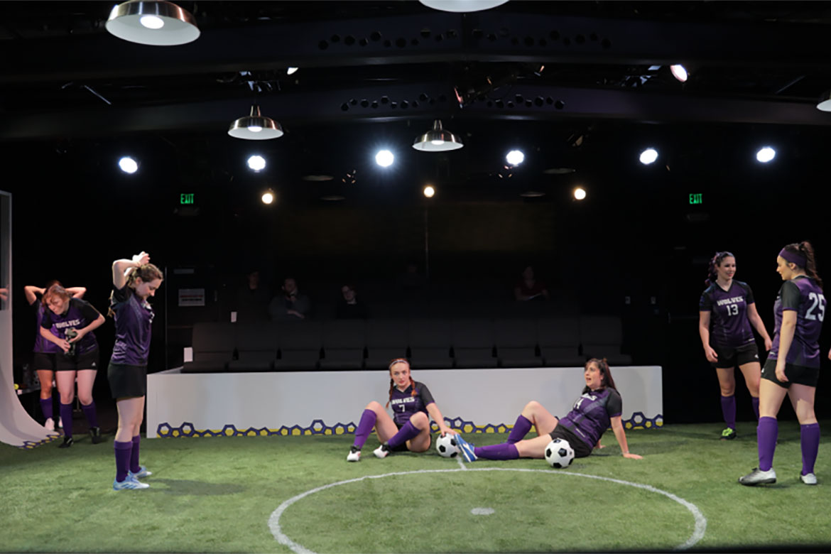 Students from Middle Tennessee State University’s Department of Theatre and Dance rehearse for their upcoming performance of Sarah DeLappe’s “The Wolves” at the Debra K. Anderson Studio Theatre inside the Boutwell Dramatic Arts Building on campus in Murfreesboro, Tenn. “The Wolves” runs Thursday through Saturday, Oct. 2-4, with a matinee performance on Sunday, Oct. 5, and 7:30 p.m. performances Tuesday through Friday, Oct. 7-10. (MTSU Photo) 