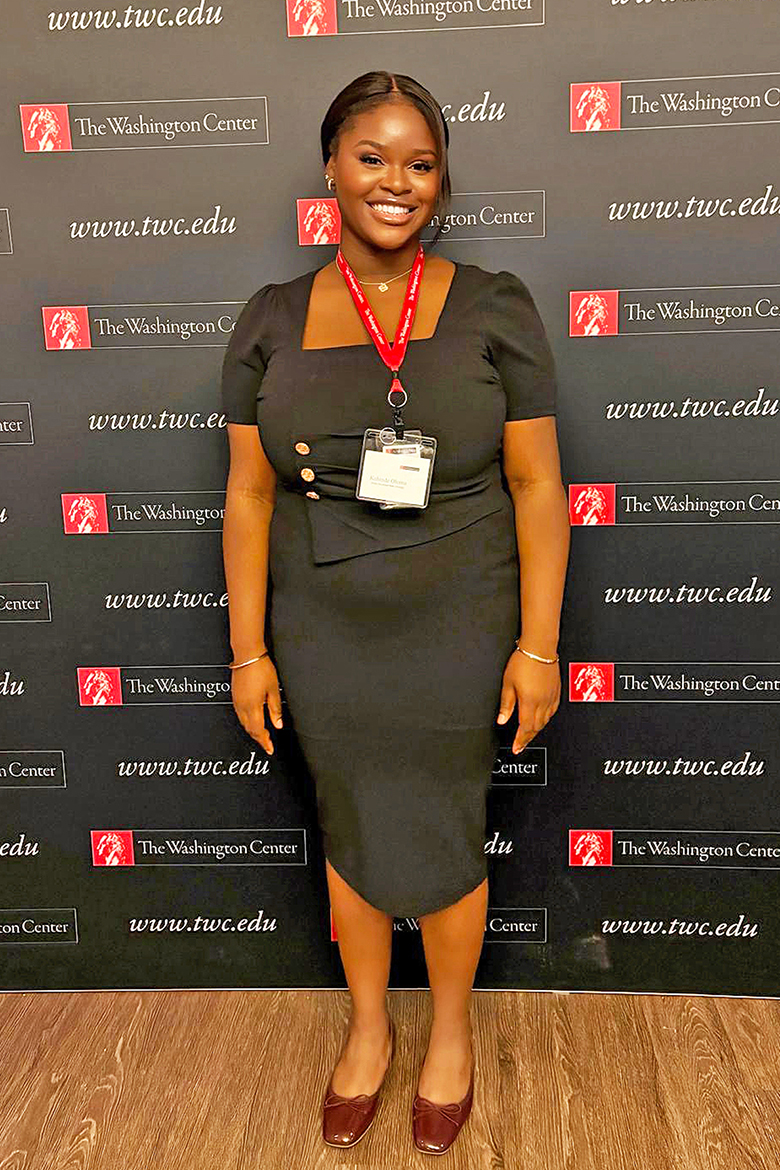 Kehinde Olomu, a graduate student at Middle Tennessee State University in Murfreesboro, Tenn., poses for a photo on Nov. 14 at The Washington Center’s Nonprofit Leadership and Advocacy Seminar in Washington, D.C. She said the seminar strengthened her communication, public speaking and teamwork skills while connecting her with nonprofit leaders from around the world. She is a Master of Arts in International Affairs student with the goal of returning to her home country of Nigeria to start her own nonprofit agency. (Submitted photo)