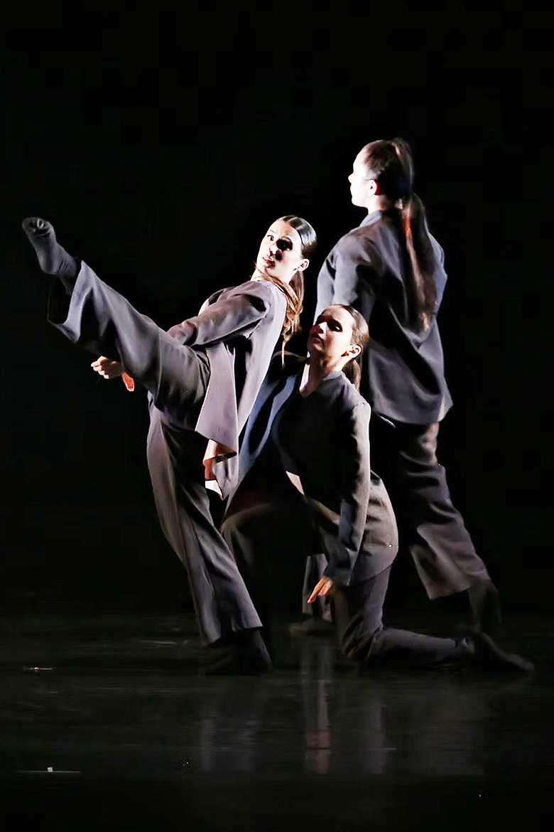Julia Peasall, left, a Middle Tennessee State University Dance major and 2025 graduate, performs with other dance students Brooke Harman and Brittany Tillery, during the 2023 Fall Dance Concert at Tucker Theatre on campus in Murfreesboro, Tenn.. (Submitted photo)