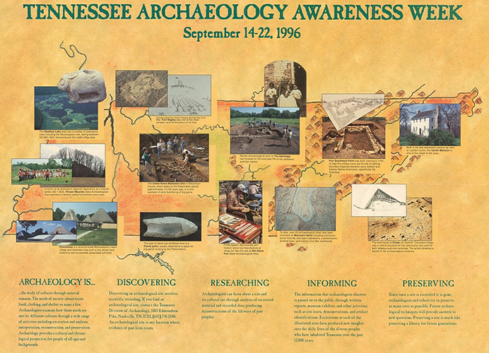 The late MTSU anthropology professor Kevin Smith created the winning design for the national Archaeology Awareness Month poster contest in 1997. His design gave a broad overview of archaeology. (Submitted image)