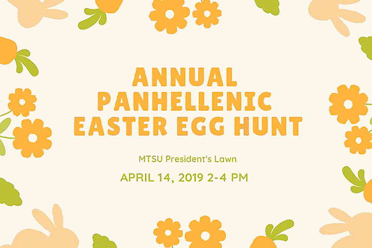 MTSU’s annual Easter Egg Hunt, sponsored by the university’s Panhellenic Council, is set this Sunday, April 14, from 2 to 4 p.m. on the lawn of the President’s Home at the corner of East Main and Middle Tennessee Boulevard.