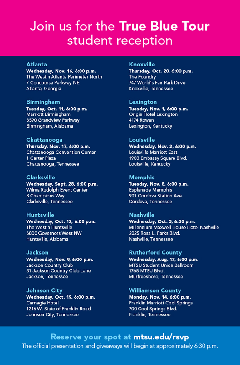 True Blue Tour 2022 student reception schedule