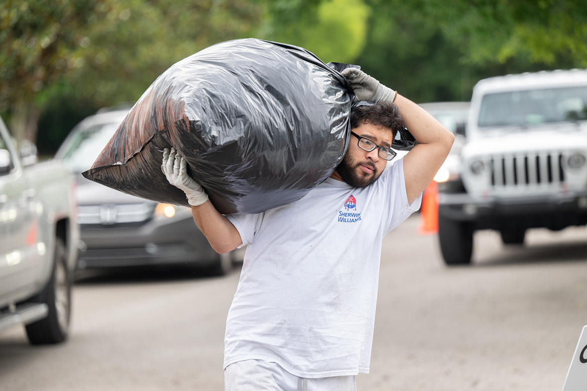 Volunteers sort through and pack up items to be recycled at the inaugural Murfreesboro Recycling Roundup, hosted by Middle Tennessee State University in Murfreesboro, Tenn., in partnership with Tennessee Environmental Council. This year’s event is set for 9 a.m. to 1 p.m. Saturday, Aug. 16, in the campus parking lot at 602 N. Rutherford Blvd. (MTSU photo by James Cessna)